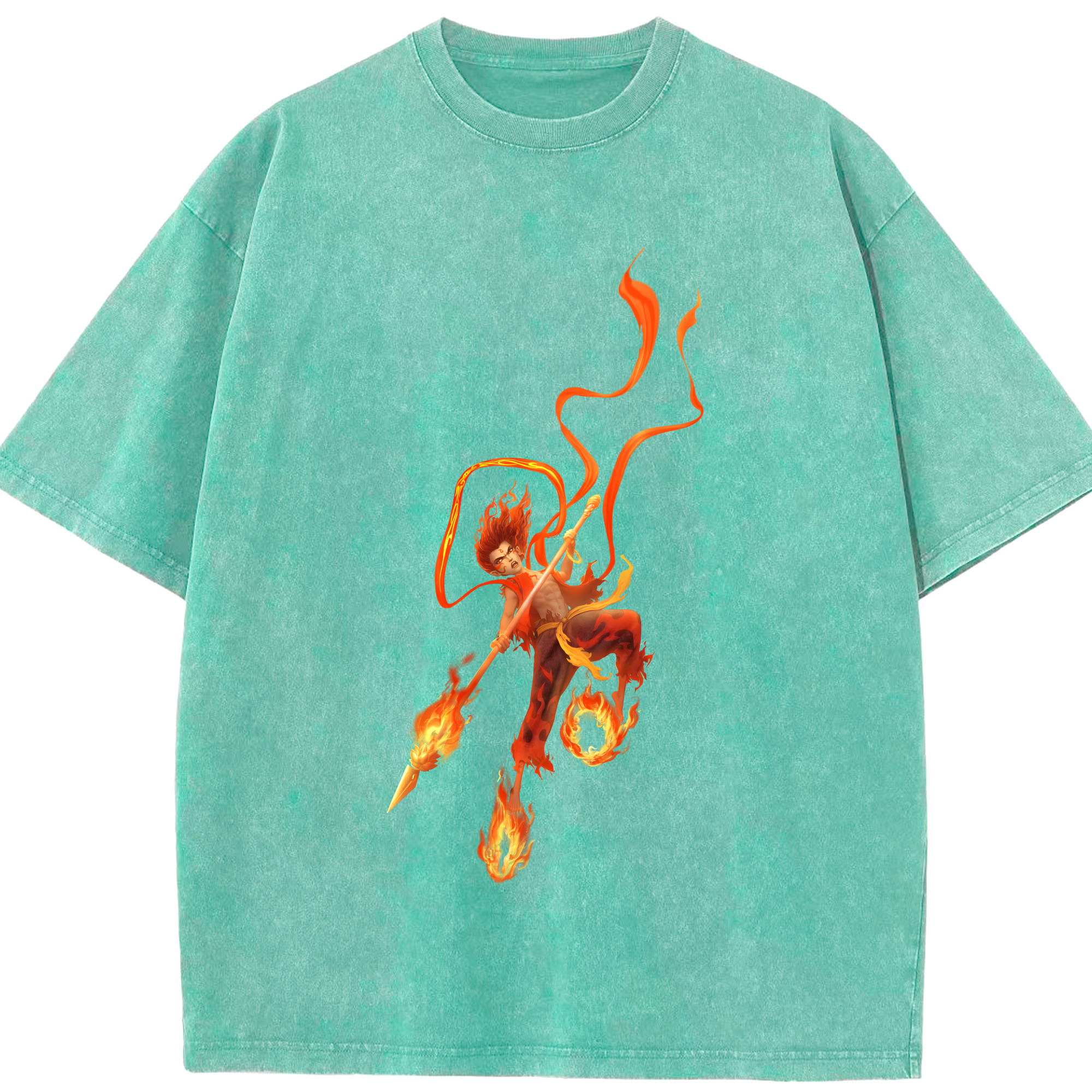 （画像用） Ne Zha 2 ナタ 魔童の大暴れ 綿100% ヴィンテージ風 半袖Tシャツ（フロントプリント）